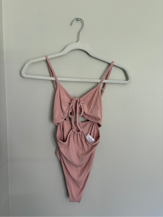 Le Lis Tops - Le Lis Collection Blush Pink Ribbed Tie-Front Bodysuit